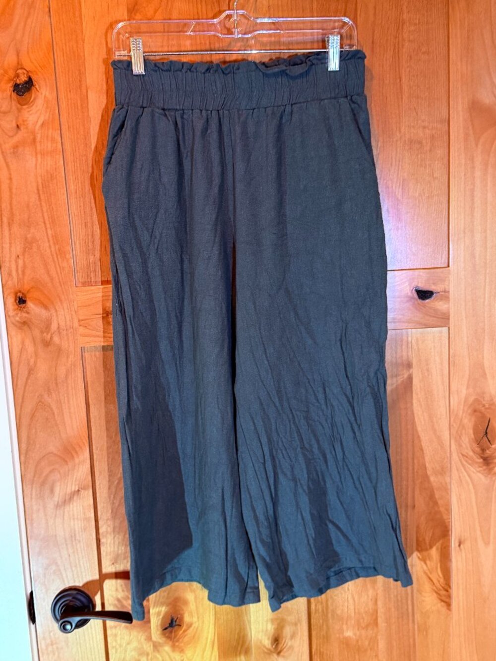 ANRABESS Linen Blend Wide Leg Cropped Pants Blue/Charcoal Size Large